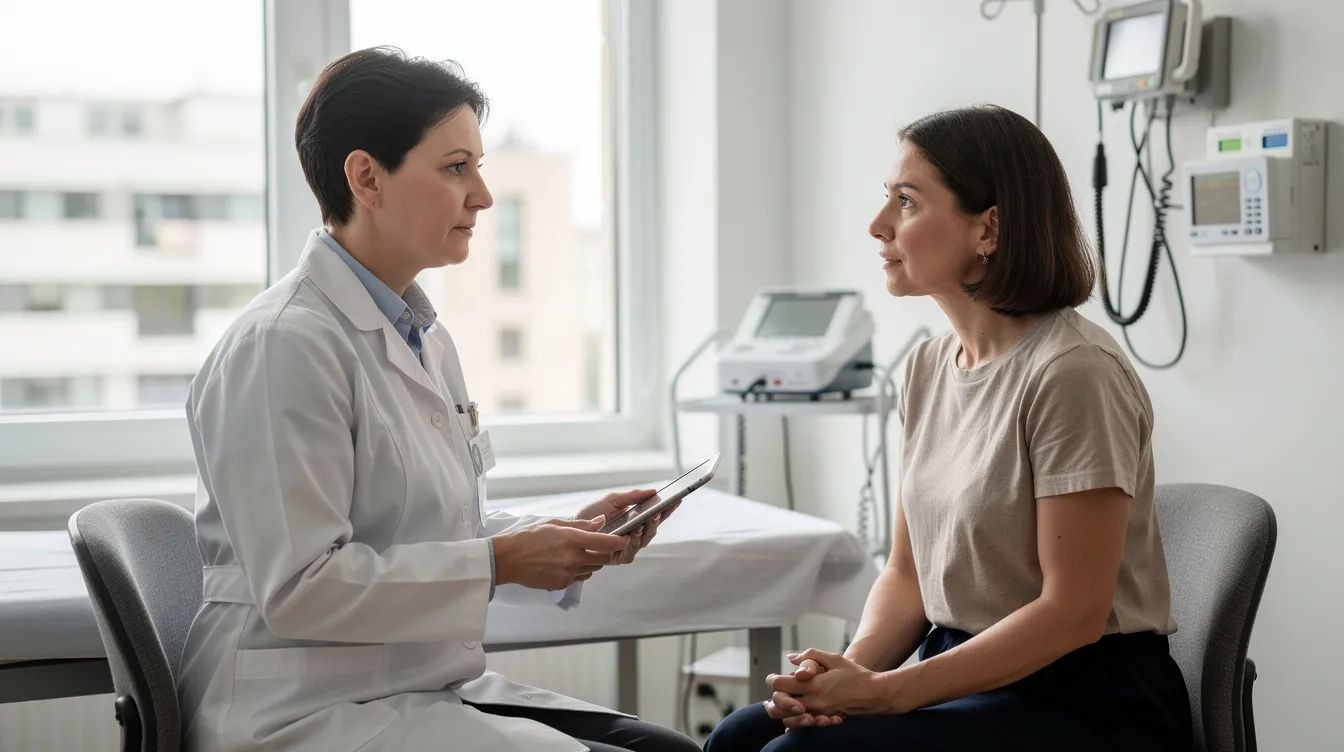 A healthcare professional is engaged in a consultation with a patient, discussing aspects of muscle growth, including the role of amino acids and growth hormone in muscle protein synthesis and recovery. The scene emphasizes the importance of medical guidance in achieving optimal body composition and enhancing muscle mass through proper nutrition and exercise.