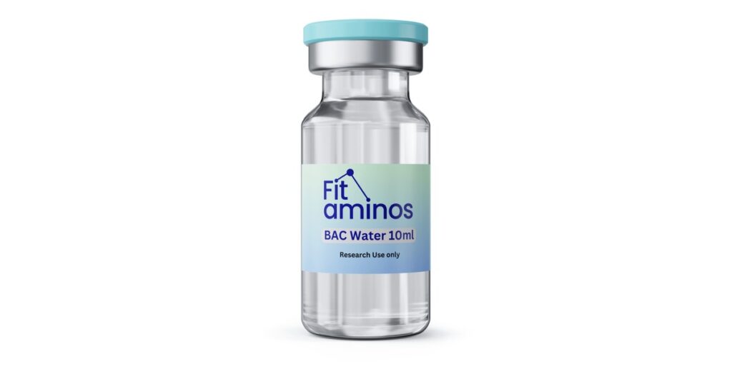 10 mL bacteriostatic water vial used to reconstitute peptides, labelled for research use only