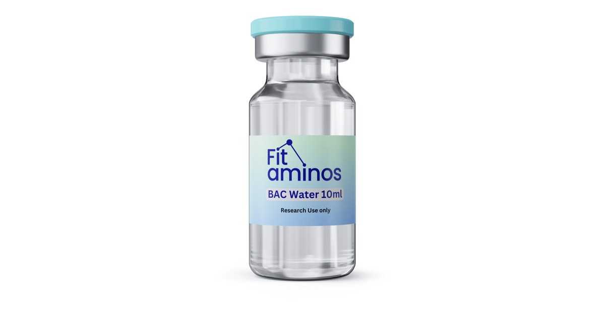 10 mL bacteriostatic water vial used to reconstitute peptides, labelled for research use only